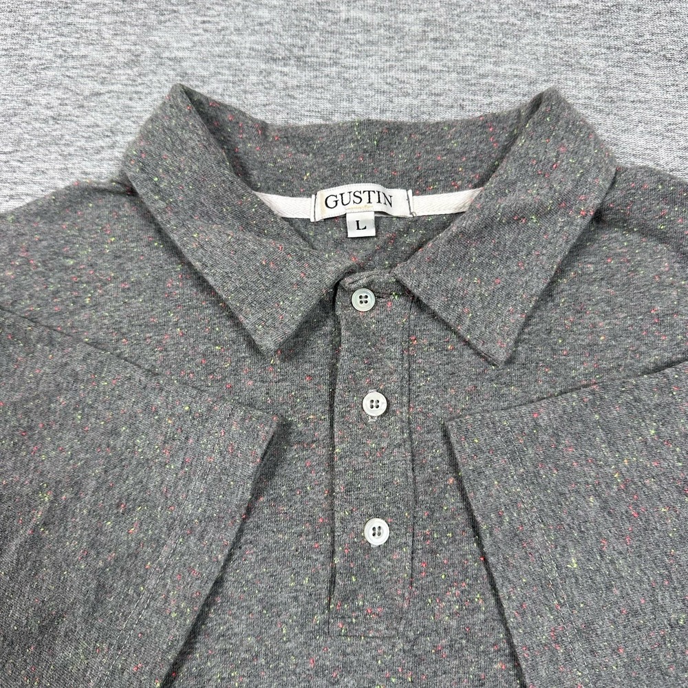 Gustin Polo Shirt Mens Large Slim Gray Short Sleeve Preppy City USA Made
